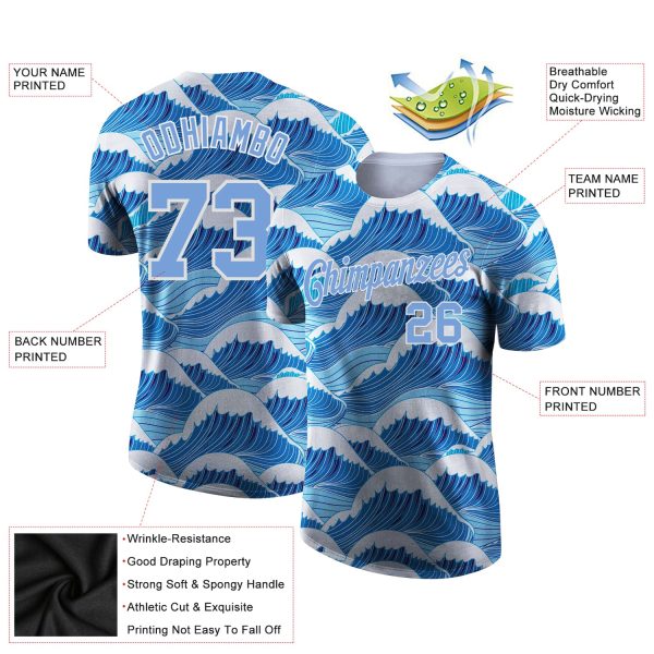Custom 3D Pattern Design Waves Performance T-Shirt - Image 2