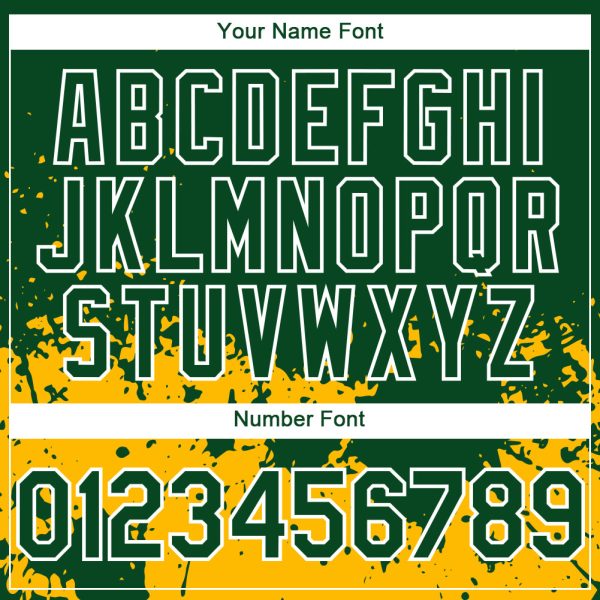 Custom Green Gold-White 3D Pattern Design Abstract Splash Grunge Art Authentic Baseball Jersey - Image 5