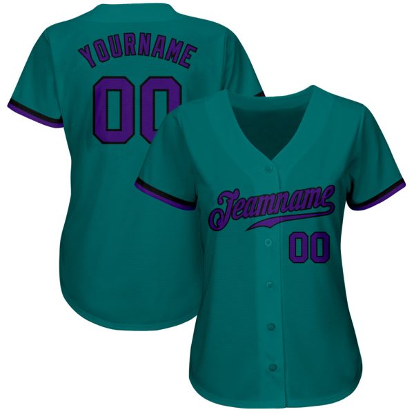 Custom Teal Purple-Black Authentic Baseball Jersey - Image 2