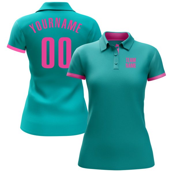 Custom Aqua Pink Performance Golf Polo Shirt - Image 2