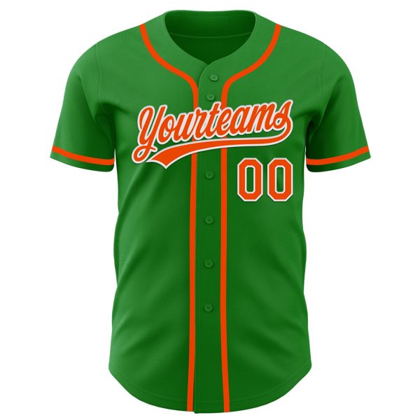 Custom Grass Green Orange-White Authentic Baseball Jersey - Image 2