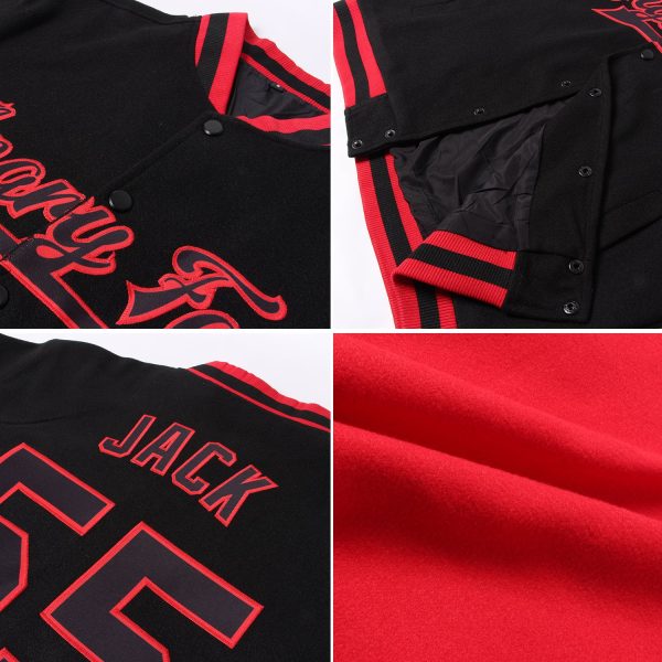 Custom Red Cream-Black Bomber Full-Snap Varsity Letterman Split Fashion Jacket - Image 2