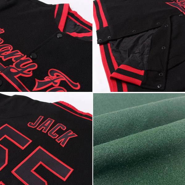 Custom Green Old Gold-Black Bomber Full-Snap Varsity Letterman Jacket - Image 2