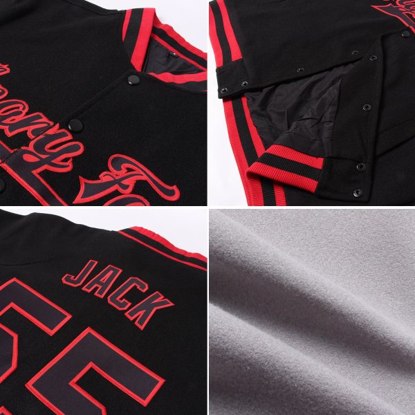 Custom Gray Black-White Bomber Full-Snap Varsity Letterman Jacket - Image 2