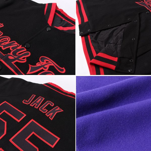 Custom Purple White-Orange Bomber Full-Snap Varsity Letterman Jacket - Image 2
