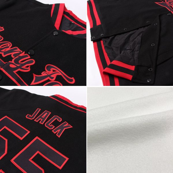 Custom White Red Pinstripe Royal Bomber Full-Snap Varsity Letterman Jacket - Image 2