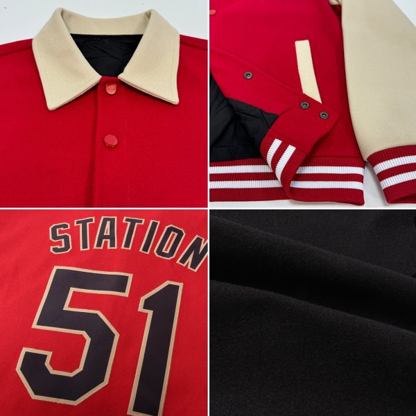 Custom Black Orange Bomber Full-Snap Varsity Letterman Two Tone Lapel Collar Byron Jacket - Image 2