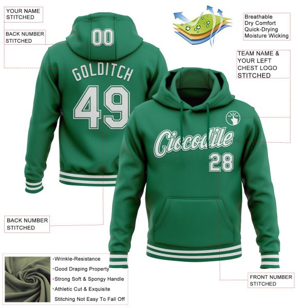 Custom Stitched Kelly Green White Sports Pullover Sweatshirt Hoodie - Image 3