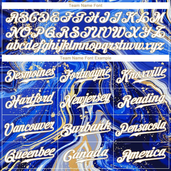 Custom Royal White-Old Gold 3D Pattern Design Marble Authentic Baseball Jersey - Image 4